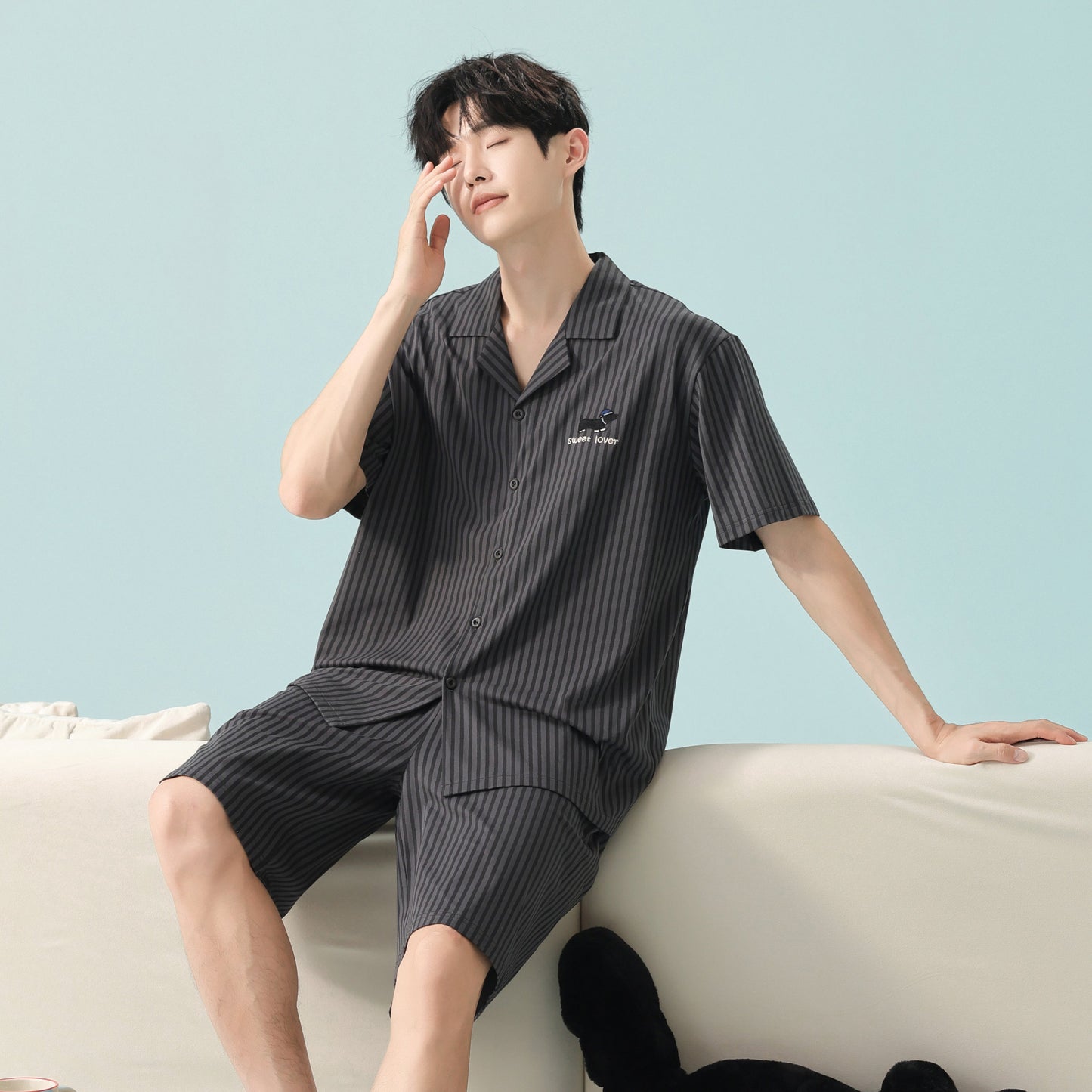 Puppy Stripes · Couple Cotton Short Sleeve Pajama Set