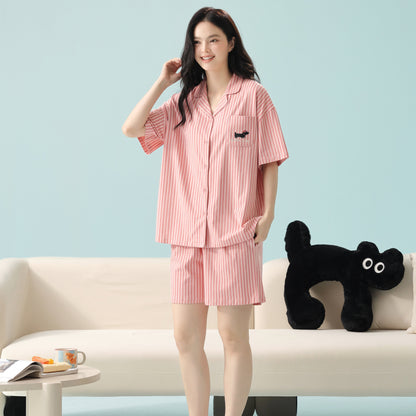 Puppy Stripes · Couple Cotton Short Sleeve Pajama Set