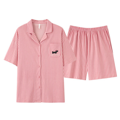 Puppy Stripes · Couple Cotton Short Sleeve Pajama Set