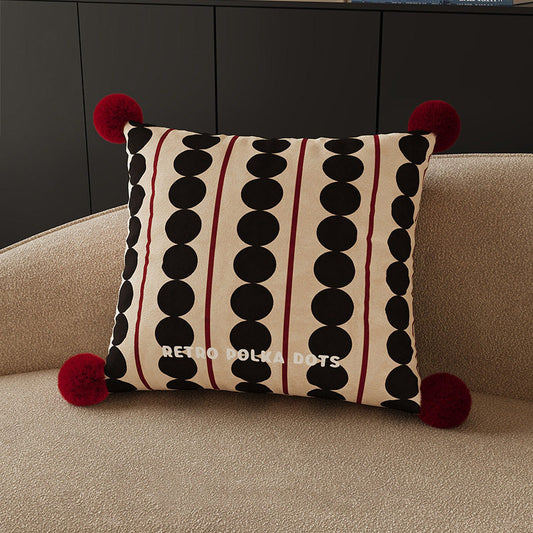 Mid-Century Modern Polka Dot Cushion Covers with Pompoms