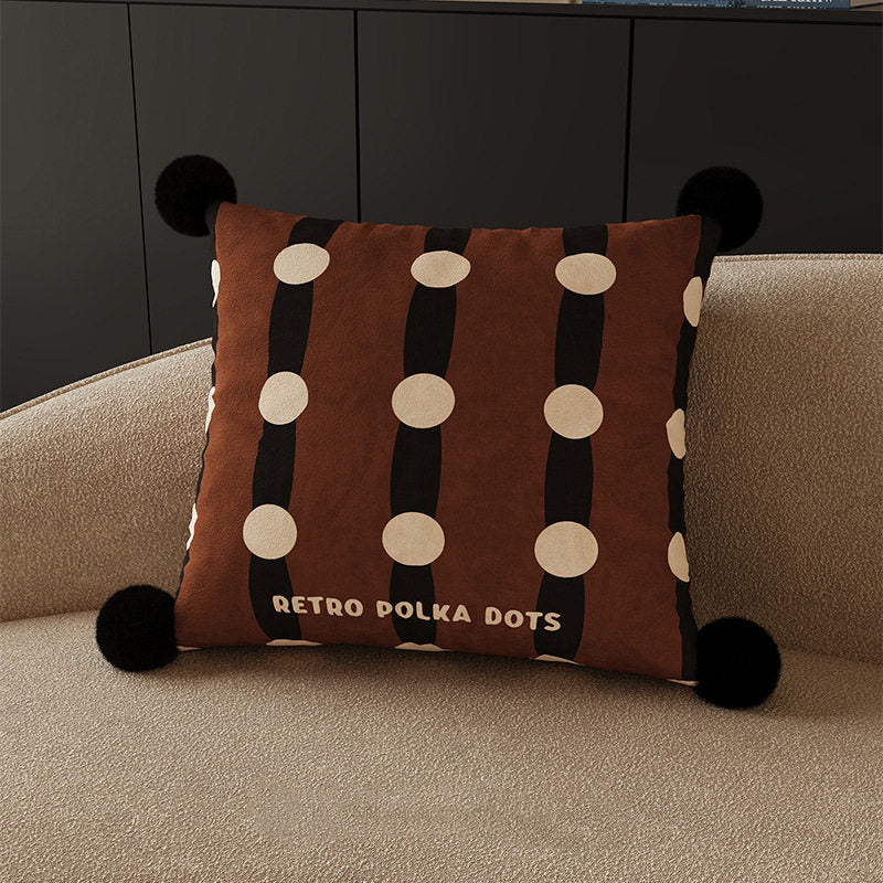 Mid-Century Modern Polka Dot Cushion Covers with Pompoms
