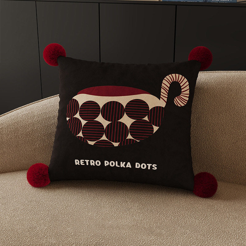 Mid-Century Modern Polka Dot Cushion Covers with Pompoms