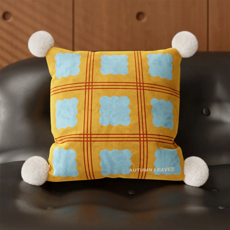 Mid-Century Modern Polka Dot Cushion Covers with Pompoms