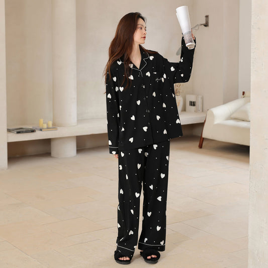 Midnight Heart · Women's Cotton Long-Sleeve Pajama Set