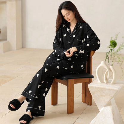Midnight Heart · Women's Cotton Long-Sleeve Pajama Set