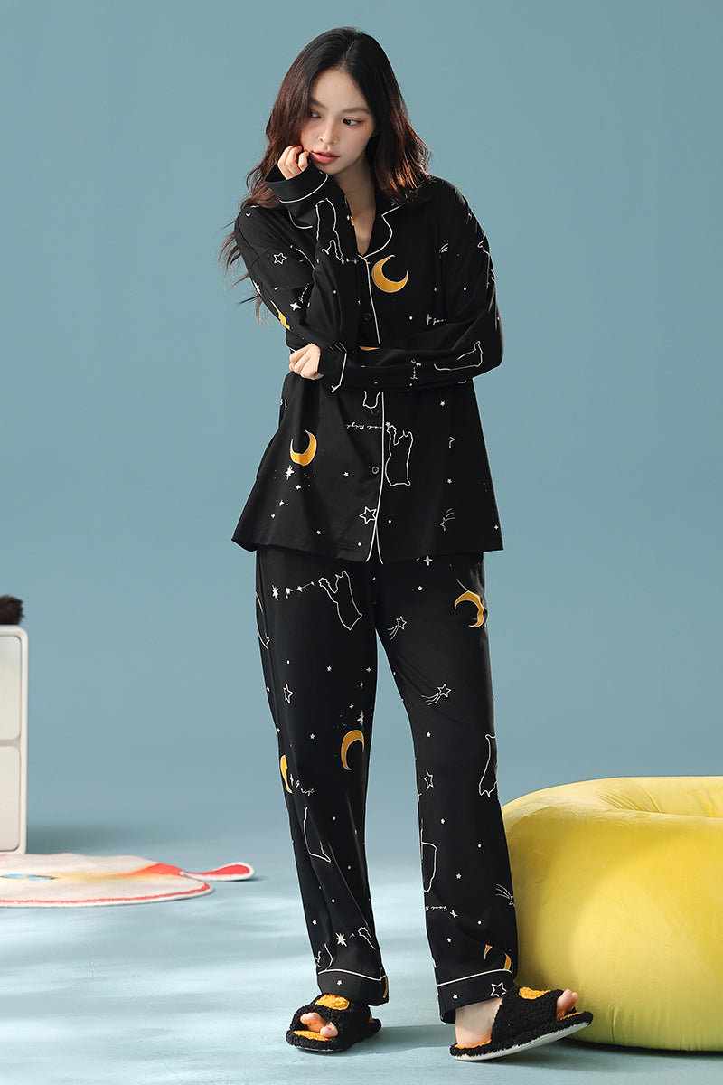 Midnight Moon · Women's Cotton Long Sleeve Pajama Set