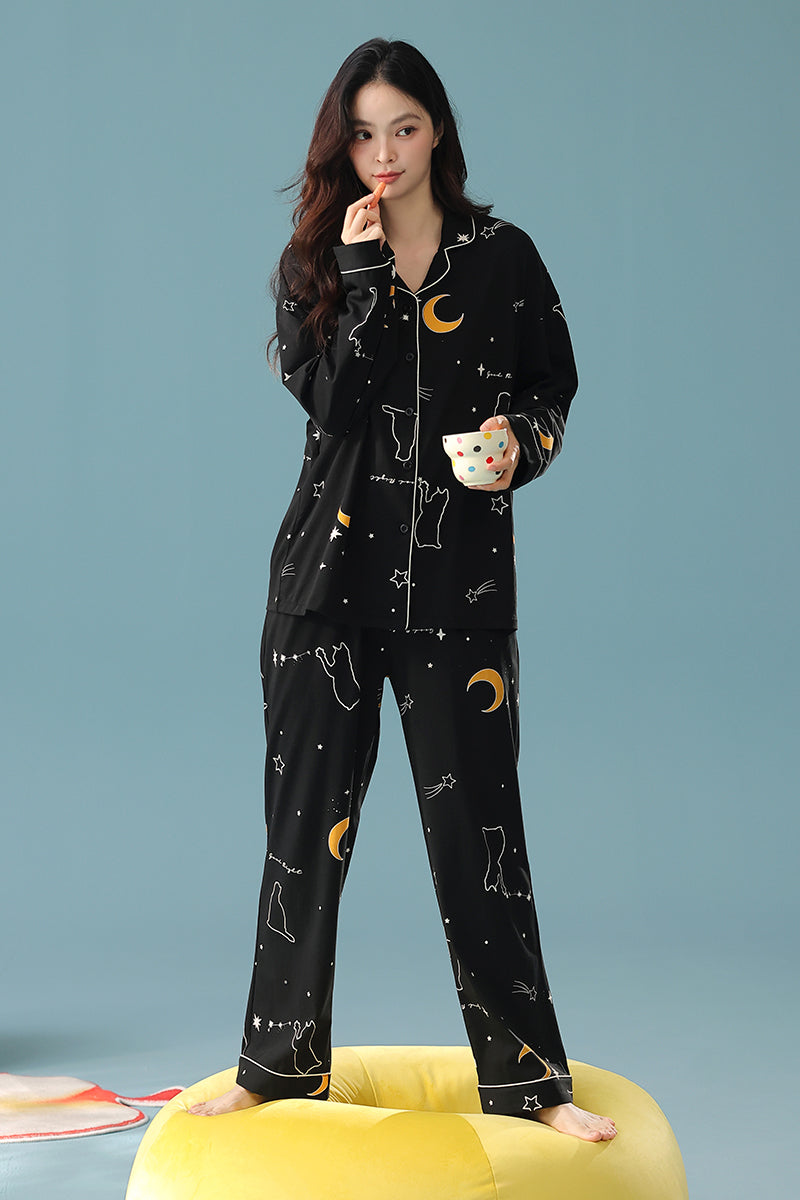 Midnight Moon · Women's Cotton Long Sleeve Pajama Set