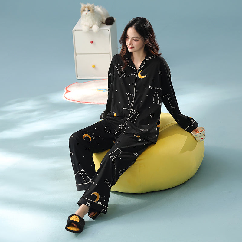 Midnight Moon · Women's Cotton Long Sleeve Pajama Set