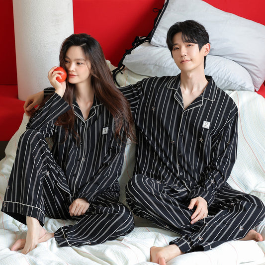 Midnight Stripe · Couple Cotton Long Sleeve Pajama Set