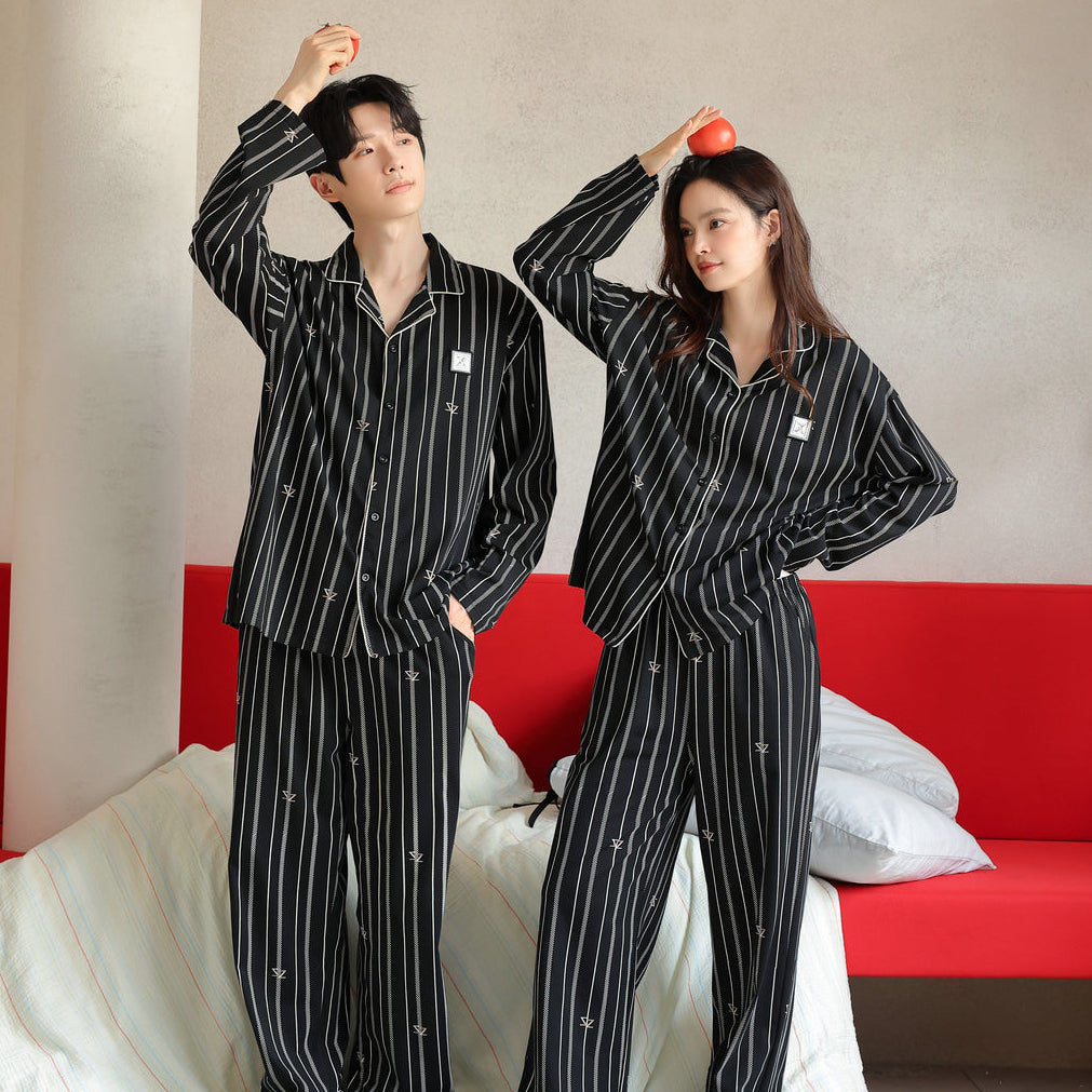 Midnight Stripe · Couple Cotton Long Sleeve Pajama Set