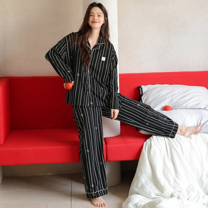 Midnight Stripe · Couple Cotton Long Sleeve Pajama Set