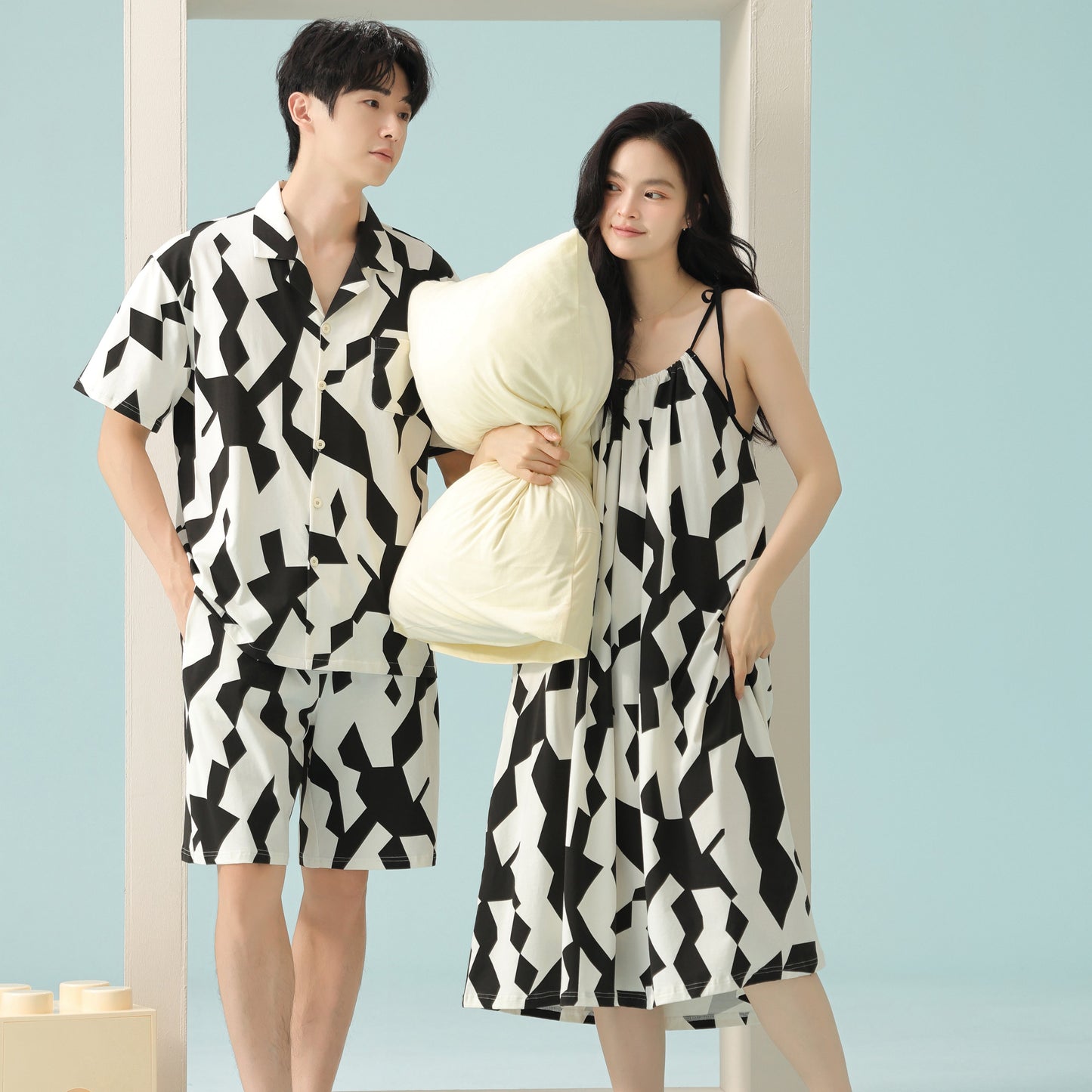 Mono Garden · Couple Cotton Pajama Set - Short Sleeve & Shorts / Nightdress