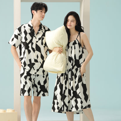 Mono Garden · Couple Cotton Pajama Set - Short Sleeve & Shorts / Nightdress