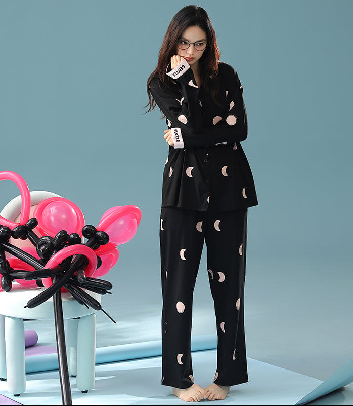 Moonlit Noir · Women's Cotton Long Sleeve Pajama Set
