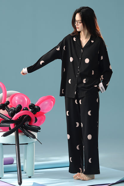Moonlit Noir · Women's Cotton Long Sleeve Pajama Set