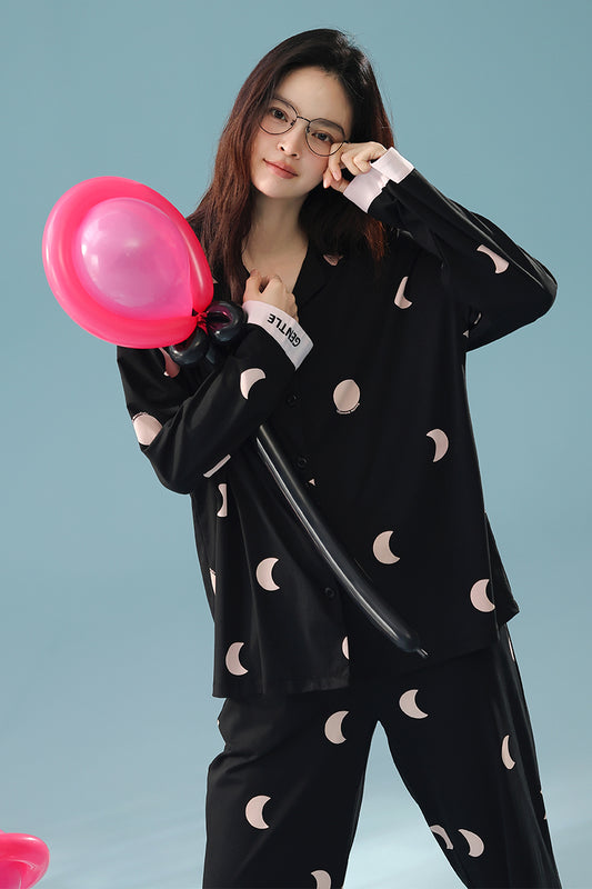Moonlit Noir · Women's Cotton Long Sleeve Pajama Set