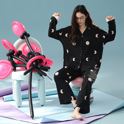 Moonlit Noir · Women's Cotton Long Sleeve Pajama Set