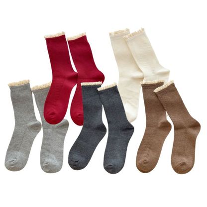 Mori Rib · Chic French Vintage Lace Crew Socks 5 Pairs