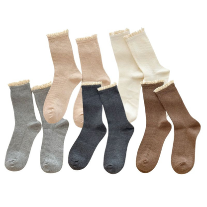 Mori Rib · Chic French Vintage Lace Crew Socks 5 Pairs