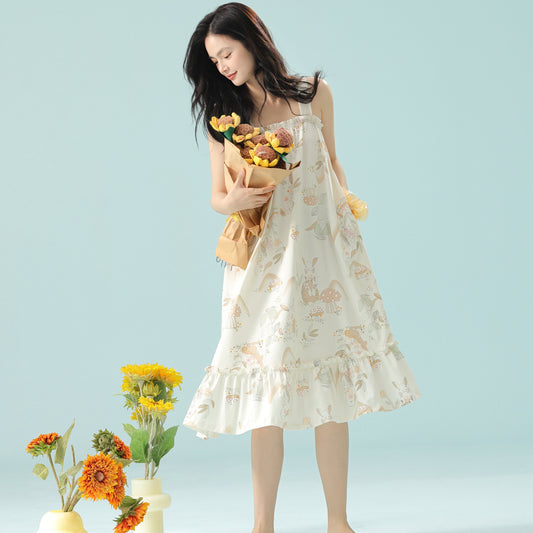 Mushroom Bunny · Women's Cotton Pajama Set - Short-Sleeve Nightdress / Camisole Nightdress
