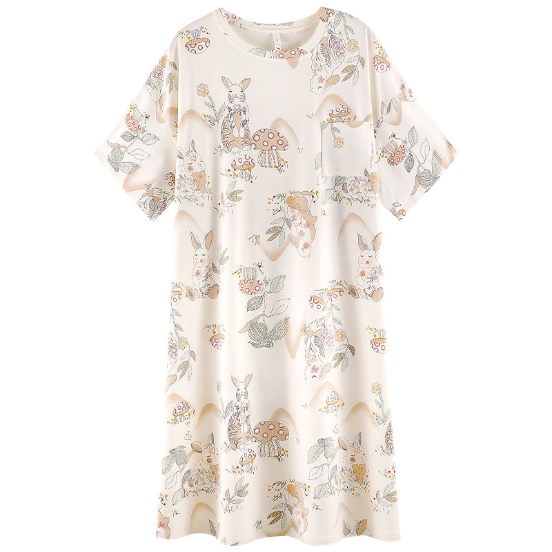 Mushroom Bunny · Women's Cotton Pajama Set - Short-Sleeve Nightdress / Camisole Nightdress