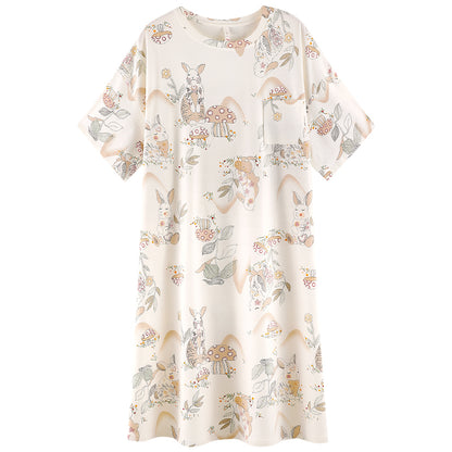 Mushroom Bunny · Women's Cotton Pajama Set - Short-Sleeve Nightdress / Camisole Nightdress