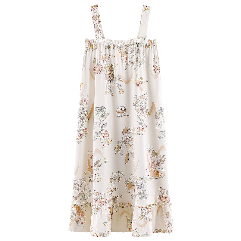 Mushroom Bunny · Women's Cotton Pajama Set - Short-Sleeve Nightdress / Camisole Nightdress
