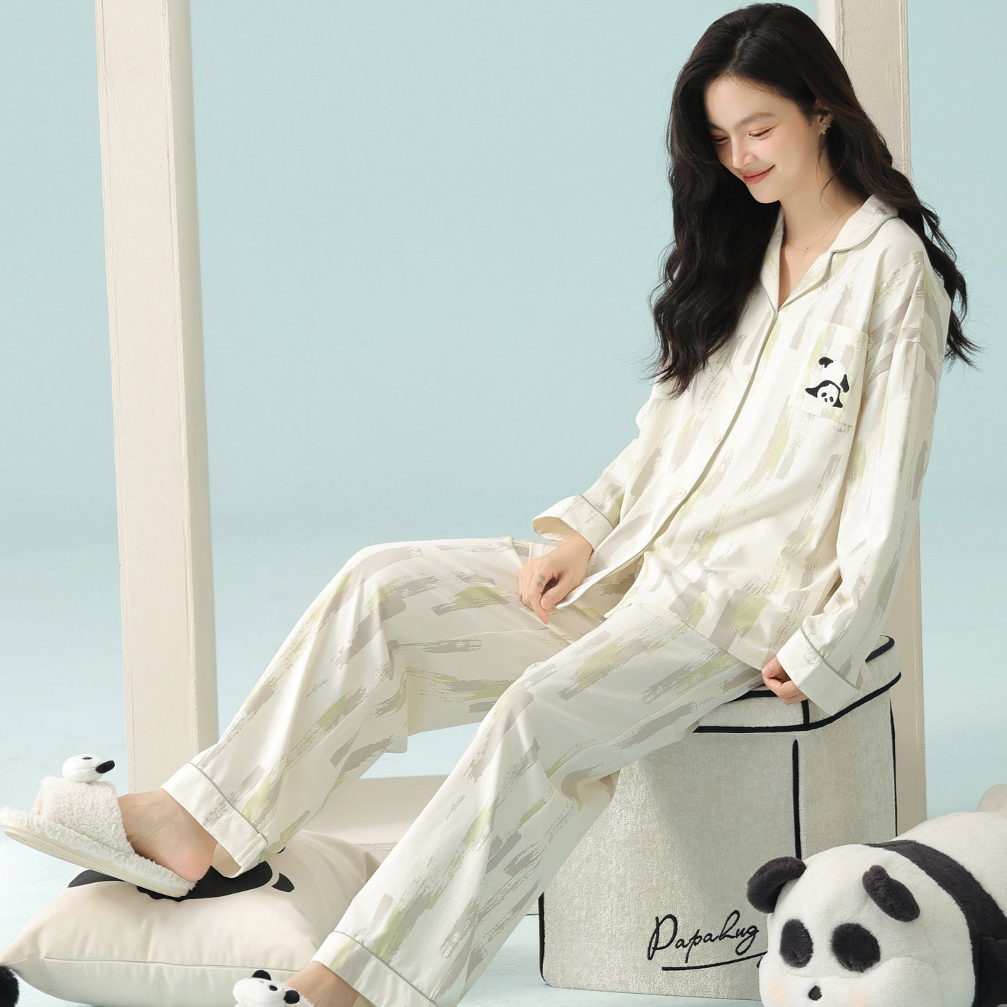 Panda Dream · Couple Cotton Long Sleeve Pajama Set