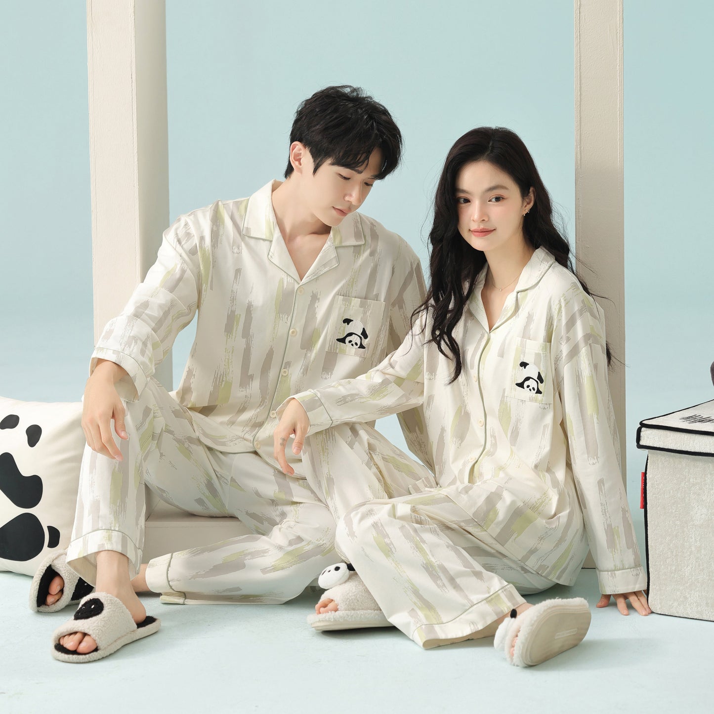 Panda Dream · Couple Cotton Long Sleeve Pajama Set