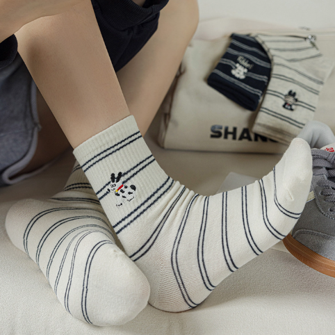Paws & Stripes · Embroidered Cotton Crew Socks
