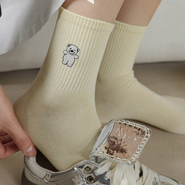 Paws & Stripes · Embroidered Cotton Crew Socks