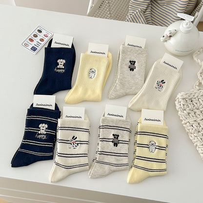 Paws & Stripes · Embroidered Cotton Crew Socks