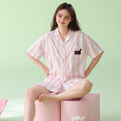 Pink Kitty · Women's Cotton Short Sleeve & Shorts Pajama Set