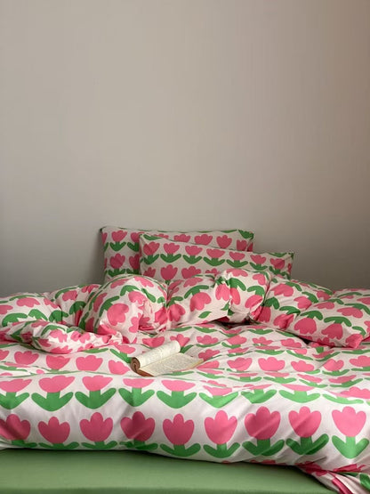 Pink Petals · 100% Knit Cotton Bedding Set