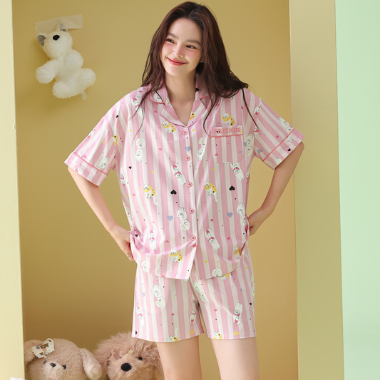 Pink Playtime · Women's Cotton Short Sleeve & Shorts Pajama Set