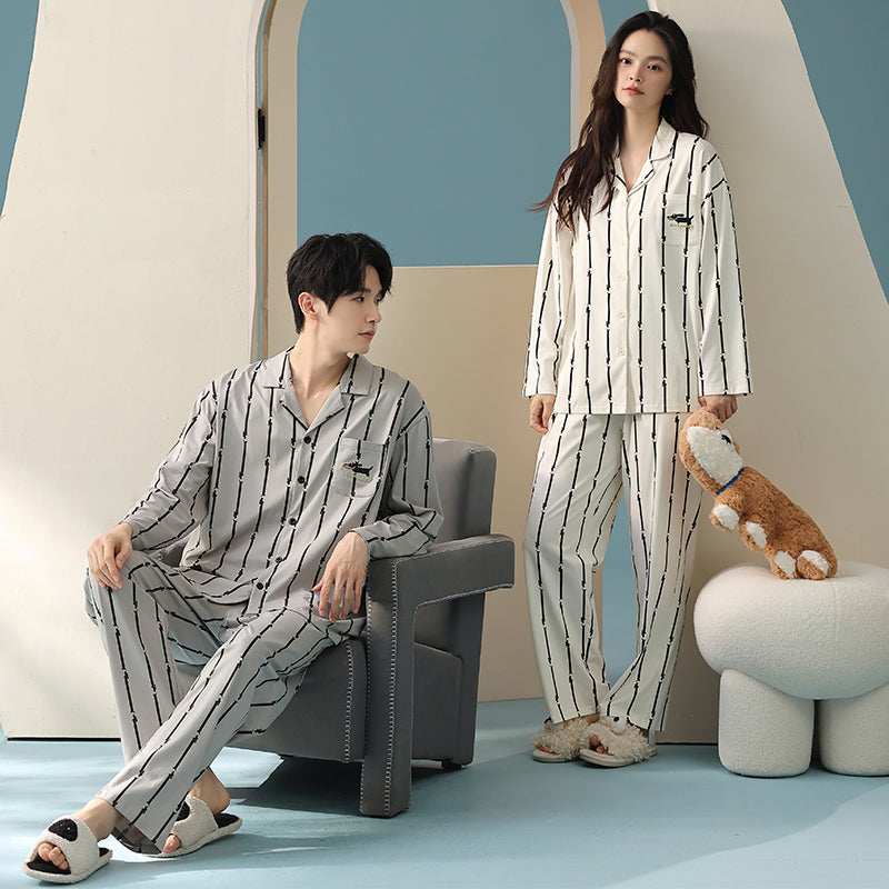 Puppy Lines · Couple Cotton Long Sleeve Pajama Set