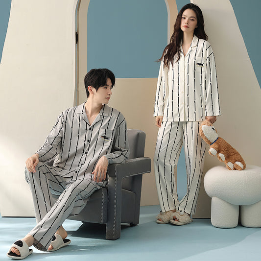 Puppy Lines · Couple Cotton Long Sleeve Pajama Set