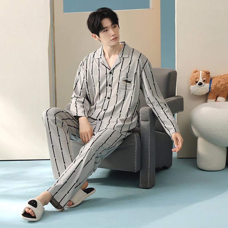 Puppy Lines · Couple Cotton Long Sleeve Pajama Set