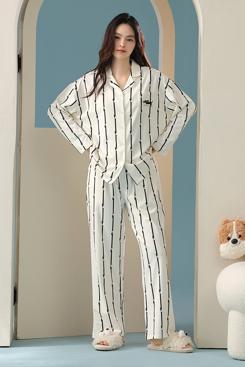 Puppy Lines · Couple Cotton Long Sleeve Pajama Set