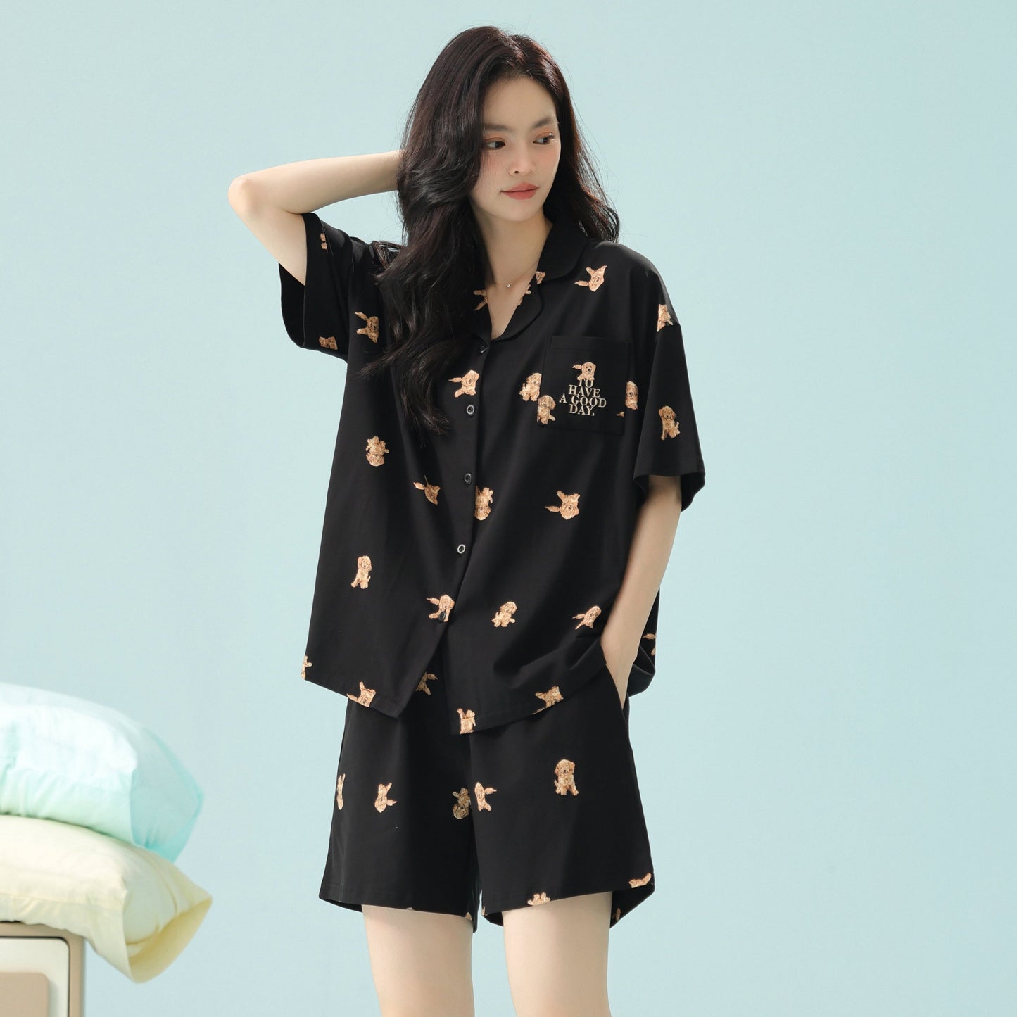 Puppy Nights · Couple Cotton Short Sleeve Pajama Set