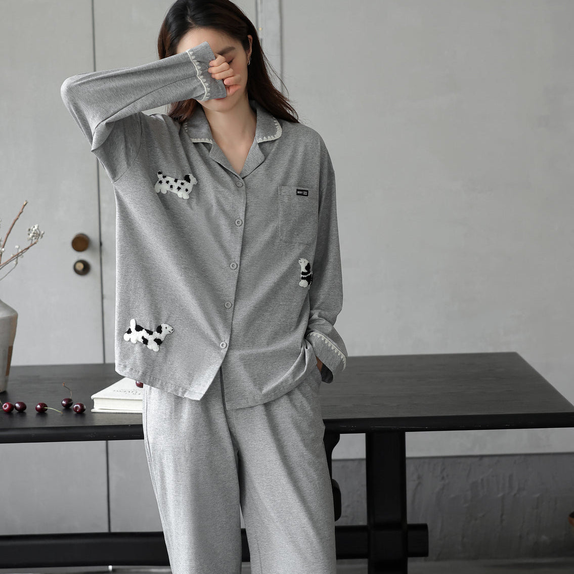 Puppy Pause · Couple Cotton Long Sleeve Pajama Set