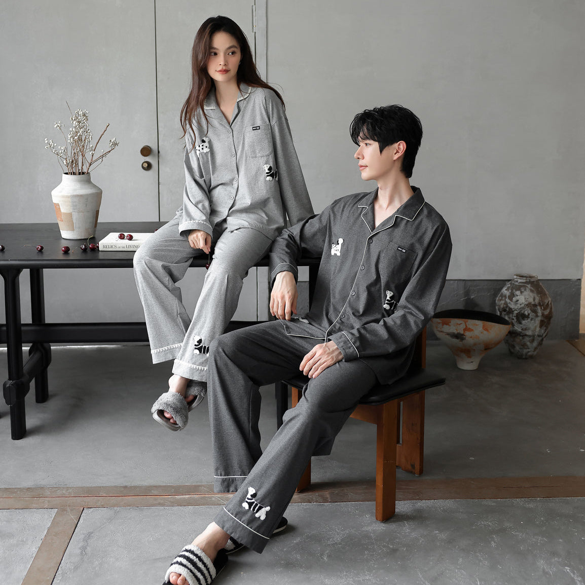 Puppy Pause · Couple Cotton Long Sleeve Pajama Set