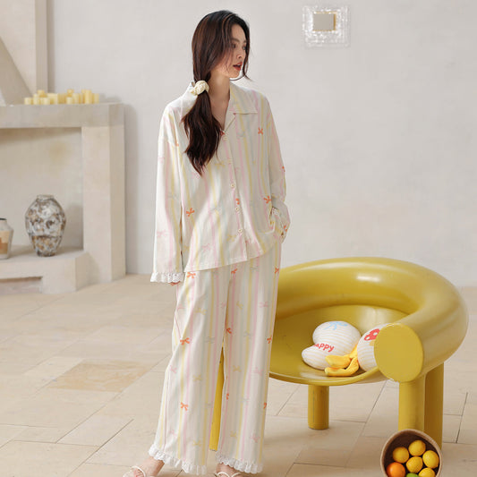 Ribbon Stripe · Women's Cotton Long-Sleeve Pajama Set