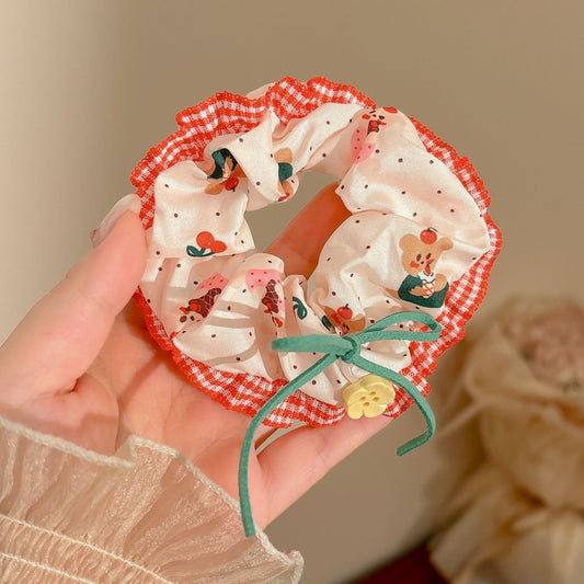 Vintage Red Bow & Floral Hair Scrunchies Collection