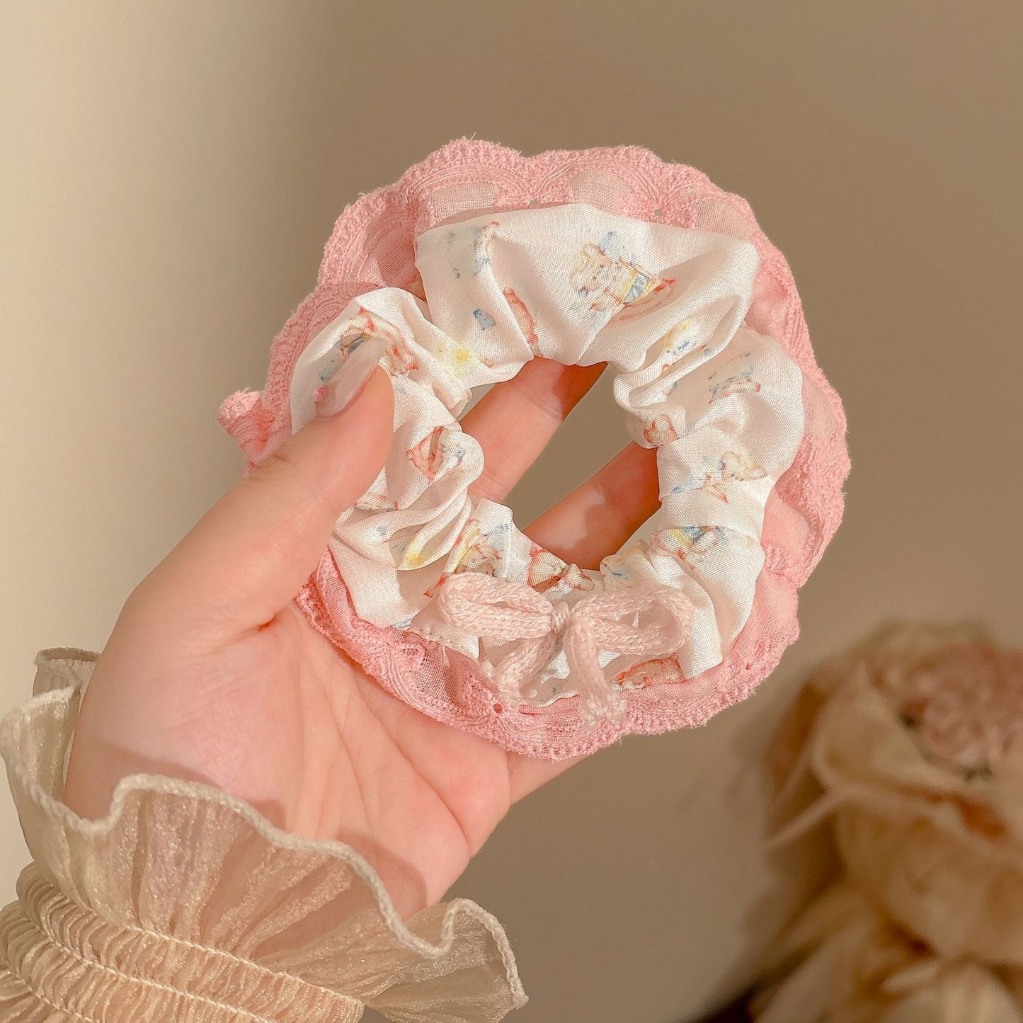 Sweet Pink Bow & Floral Hair Scrunchies Collection