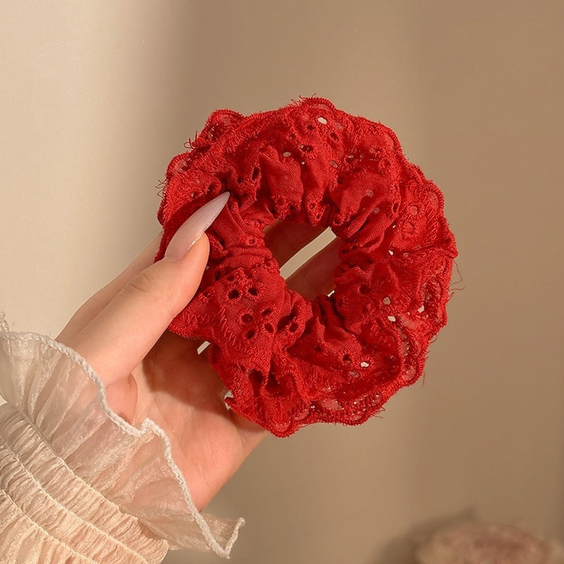 Vintage Red Bow & Floral Hair Scrunchies Collection