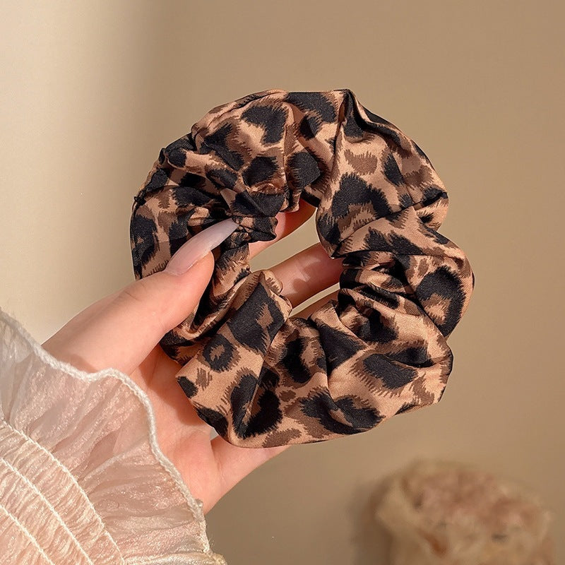 Maillard Brown Satin & Leopard Hair Scrunchies Collection