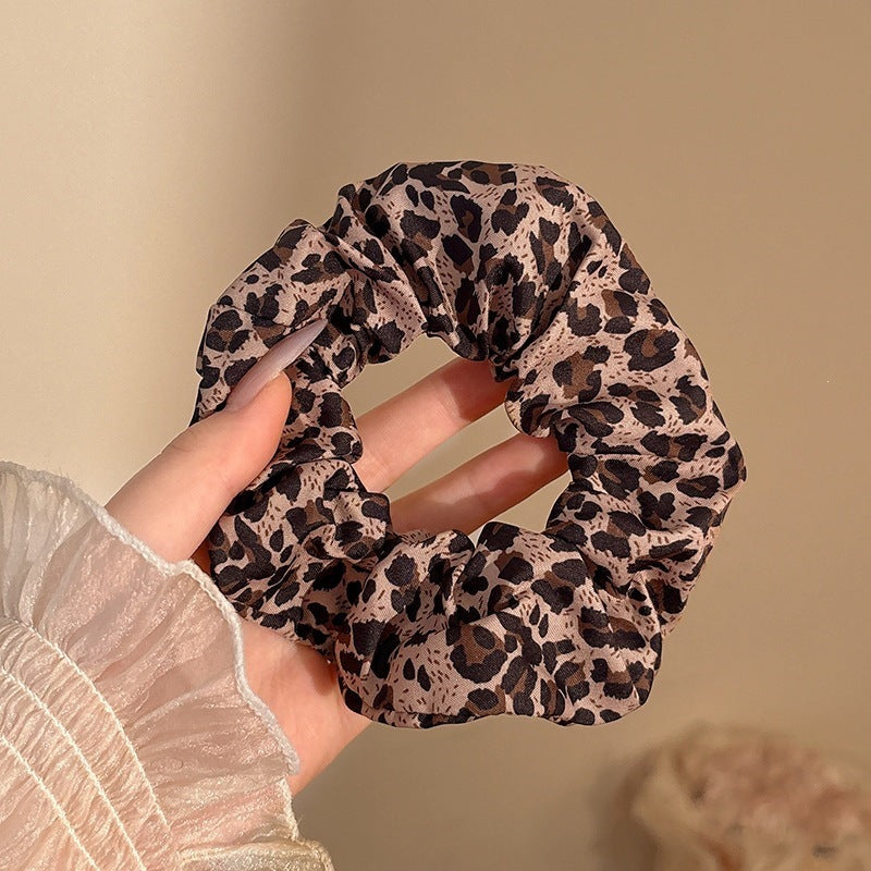 Maillard Brown Satin & Leopard Hair Scrunchies Collection