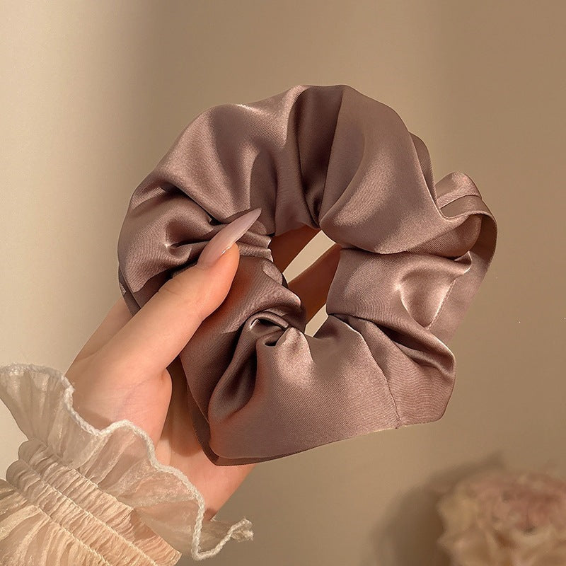 Maillard Brown Satin & Leopard Hair Scrunchies Collection