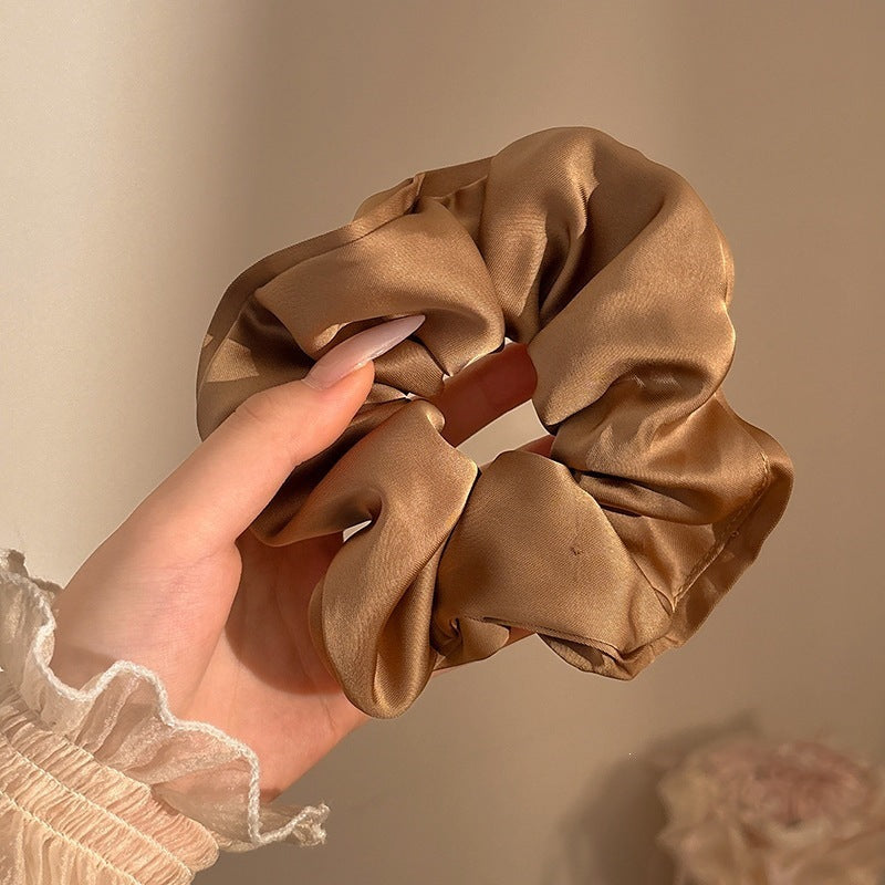 Maillard Brown Satin & Leopard Hair Scrunchies Collection